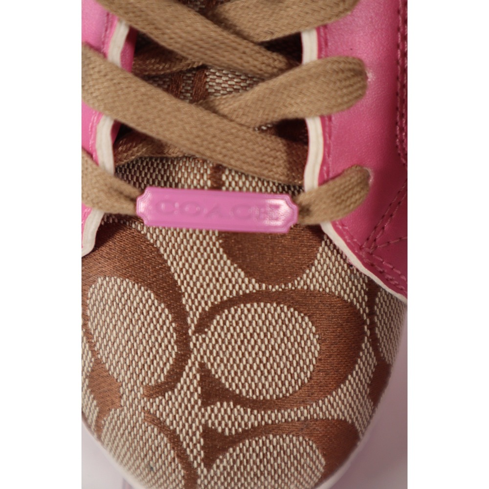 Coach Signature Monogram Canvas Low Sneakers Brown Pink Leather Trim-Size 8.5 - Picture 7 of 9